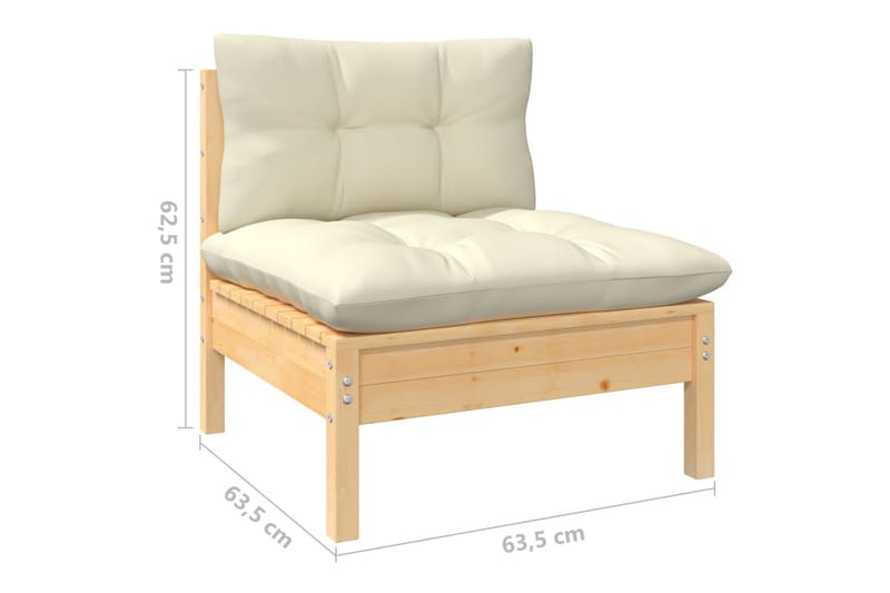Loungegrupp Utomhus med gräddvita dynor 3 delar massiv furu - Kräm - Utemöbler - Loungemöbler - Loungegrupp & Loungeset