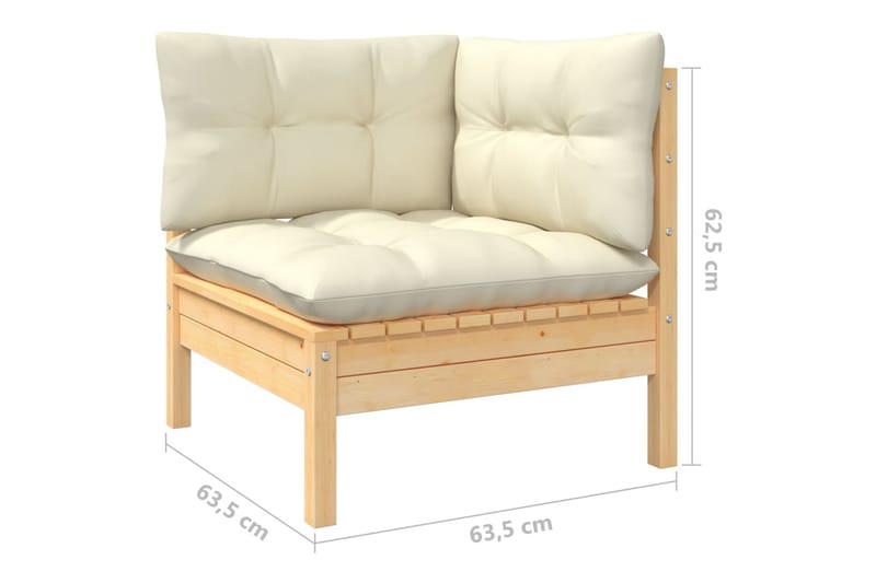 Loungegrupp Utomhus med gräddvita dynor 3 delar massiv furu - Kräm - Utemöbler - Loungemöbler - Loungegrupp & Loungeset