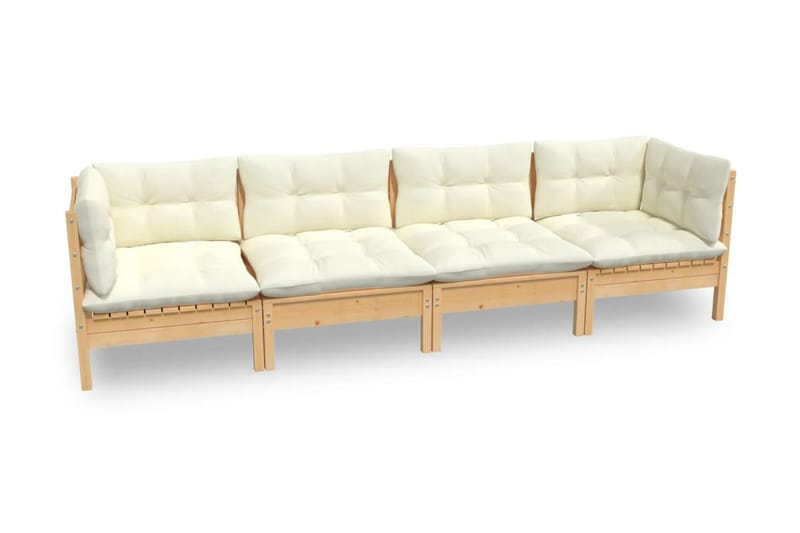 Loungegrupp Utomhus med gräddvita dynor 4 delar massiv furu - Kräm - Utemöbler - Loungemöbler - Loungegrupp & Loungeset