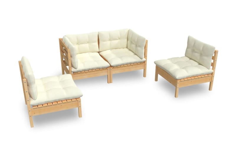 Loungegrupp Utomhus med gräddvita dynor 4 delar massiv furu - Kräm - Utemöbler - Loungemöbler - Loungegrupp & Loungeset