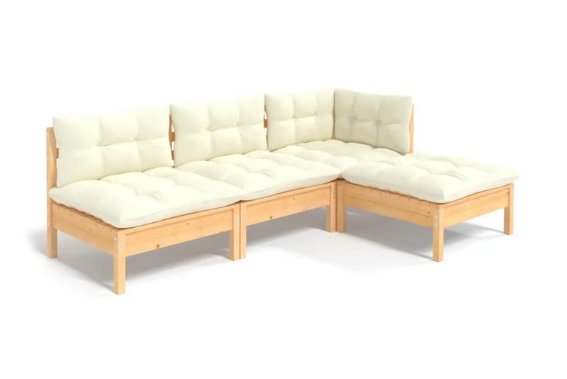 Loungegrupp Utomhus med gräddvita dynor 4 delar massiv furu - Kräm - Utemöbler - Loungemöbler - Loungegrupp & Loungeset
