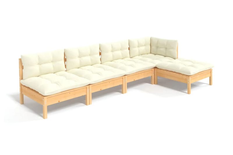 Loungegrupp Utomhus med gräddvita dynor 5 delar massiv furu - Kräm - Utemöbler - Loungemöbler - Loungegrupp & Loungeset