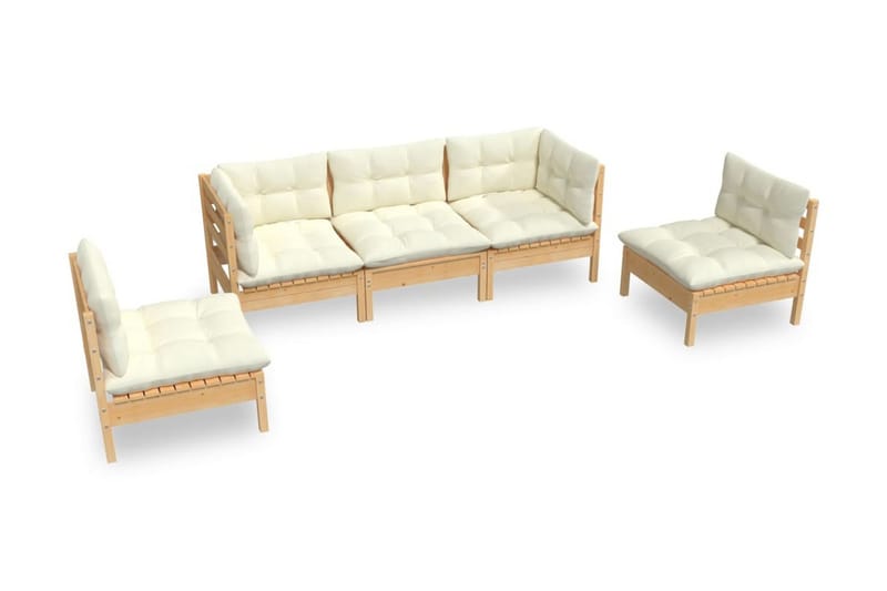 Loungegrupp Utomhus med gräddvita dynor 5 delar massiv furu - Kräm - Utemöbler - Loungemöbler - Loungegrupp & Loungeset