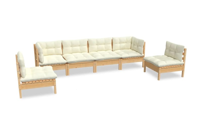 Loungegrupp Utomhus med gräddvita dynor 6 delar massiv furu - Kräm - Utemöbler - Loungemöbler - Loungegrupp & Loungeset