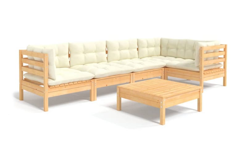 Loungegrupp Utomhus med gräddvita dynor 6 delar massiv furu - Kräm - Utemöbler - Loungemöbler - Loungegrupp & Loungeset