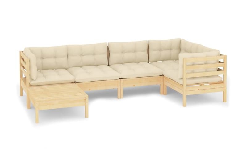 Loungegrupp Utomhus med gräddvita dynor 6 delar massiv furu - Kräm - Utemöbler - Loungemöbler - Loungegrupp & Loungeset