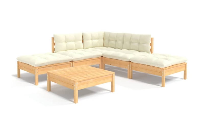 Loungegrupp Utomhus med gräddvita dynor 6 delar massiv furu - Kräm - Utemöbler - Loungemöbler - Loungegrupp & Loungeset