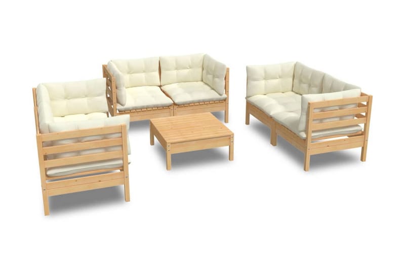 Loungegrupp Utomhus med gräddvita dynor 7 delar massiv furu - Kräm - Utemöbler - Loungemöbler - Loungegrupp & Loungeset