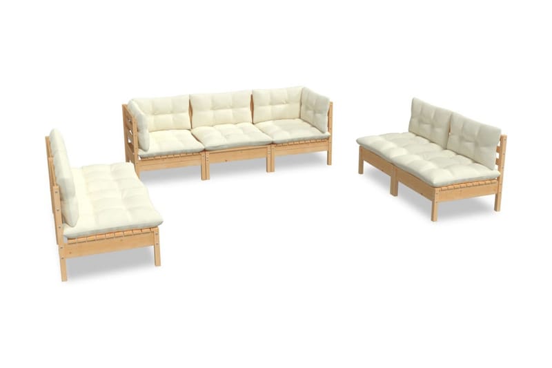 Loungegrupp Utomhus med gräddvita dynor 7 delar massiv furu - Kräm - Utemöbler - Loungemöbler - Loungegrupp & Loungeset