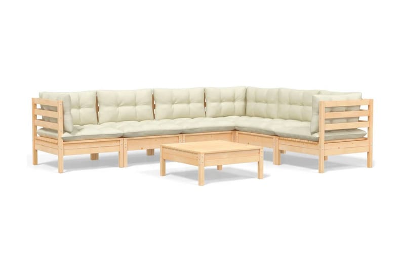 Loungegrupp Utomhus med gräddvita dynor 7 delar massiv furu - Kräm - Utemöbler - Loungemöbler - Loungegrupp & Loungeset