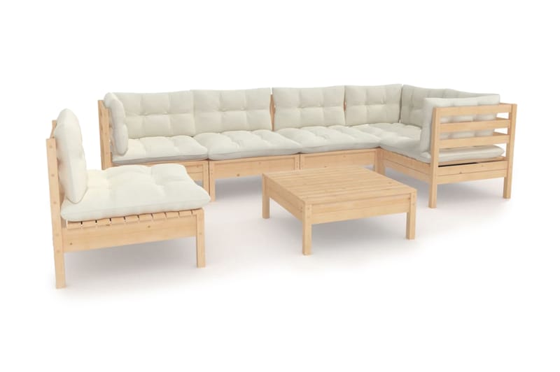 Loungegrupp Utomhus med gräddvita dynor 7 delar massiv furu - Kräm - Utemöbler - Loungemöbler - Loungegrupp & Loungeset