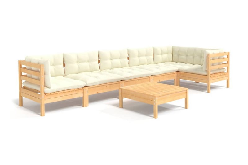 Loungegrupp Utomhus med gräddvita dynor 7 delar massiv furu - Kräm - Utemöbler - Loungemöbler - Loungegrupp & Loungeset