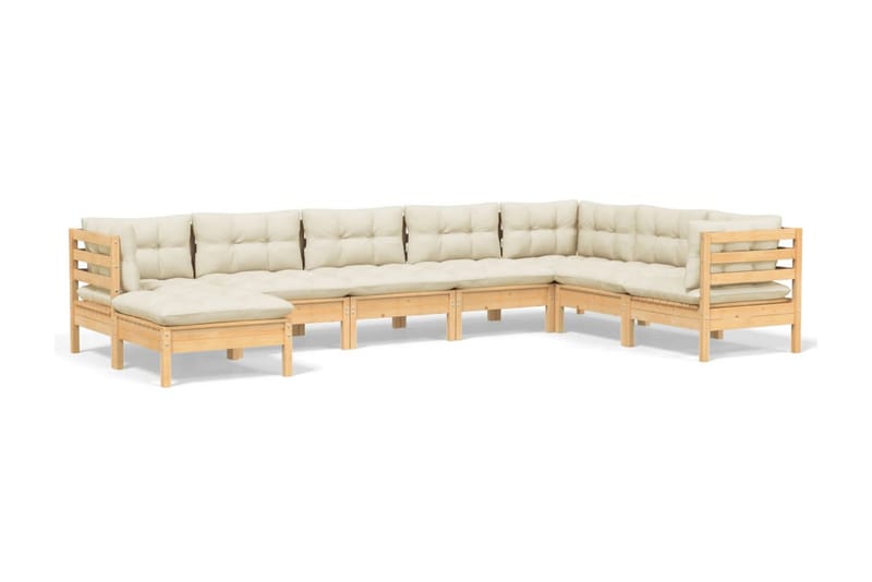 Loungegrupp Utomhus med gräddvita dynor 8 delar massiv furu - Kräm - Utemöbler - Loungemöbler - Loungegrupp & Loungeset