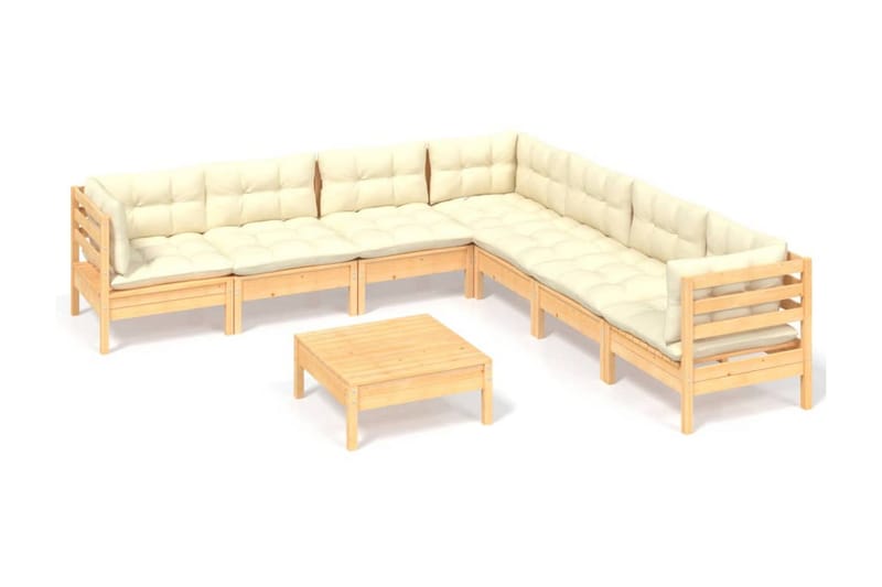 Loungegrupp Utomhus med gräddvita dynor 8 delar massiv furu - Kräm - Utemöbler - Loungemöbler - Loungegrupp & Loungeset