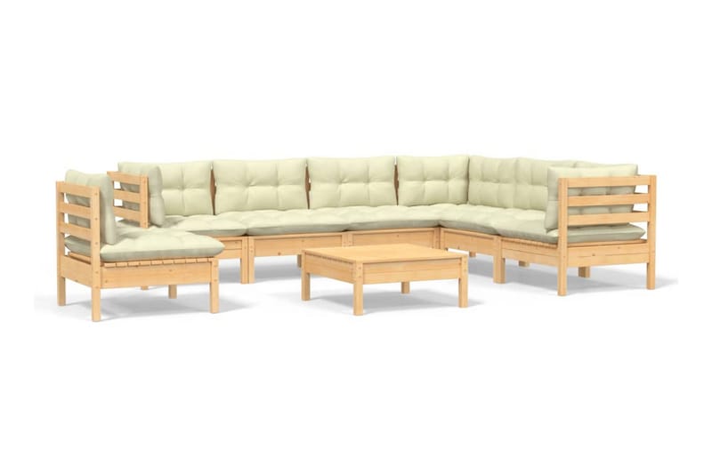 Loungegrupp Utomhus med gräddvita dynor 8 delar massiv furu - Kräm - Utemöbler - Loungemöbler - Loungegrupp & Loungeset
