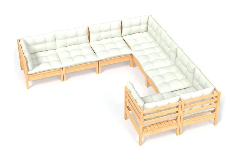 Loungegrupp Utomhus med gräddvita dynor 8 delar massiv furu - Kräm - Utemöbler - Loungemöbler - Loungegrupp & Loungeset