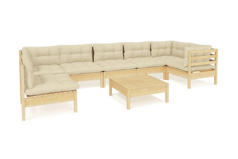 Loungegrupp Utomhus med gräddvita dynor 8 delar massiv furu - Kräm - Utemöbler - Loungemöbler - Loungegrupp & Loungeset