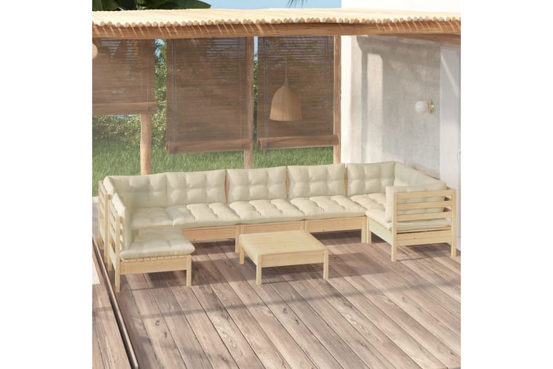 Loungegrupp Utomhus med gräddvita dynor 8 delar massiv furu - Kräm - Utemöbler - Loungemöbler - Loungegrupp & Loungeset