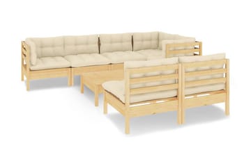 Loungegrupp Utomhus med gräddvita dynor 8 delar massiv furu