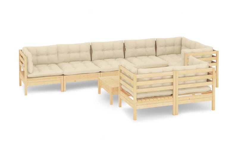Loungegrupp Utomhus med gräddvita dynor 9 delar massiv furu - Kräm - Utemöbler - Loungemöbler - Loungegrupp & Loungeset