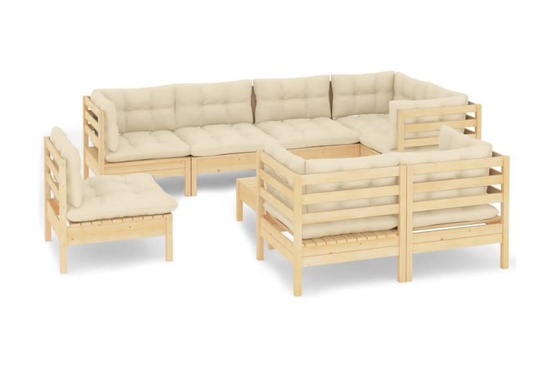 Loungegrupp Utomhus med gräddvita dynor 9 delar massiv furu - Kräm - Utemöbler - Loungemöbler - Loungegrupp & Loungeset