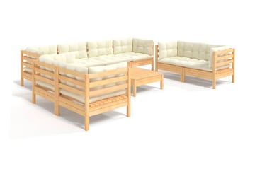 Loungegrupp Utomhus med gräddvita dynor 9 delar massiv furu