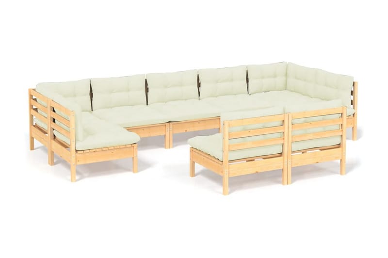 Loungegrupp Utomhus med gräddvita dynor 9 delar massiv furu - Kräm - Utemöbler - Loungemöbler - Loungegrupp & Loungeset