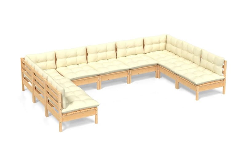 Loungegrupp Utomhus med gräddvita dynor 9 delar massiv furu - Kräm - Utemöbler - Loungemöbler - Loungegrupp & Loungeset
