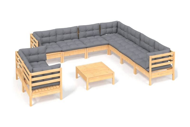 Loungegrupp Utomhus med grå dynor 10 delar massiv furu - Grå - Utemöbler - Loungemöbler - Loungegrupp & Loungeset
