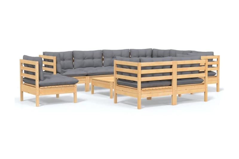 Loungegrupp Utomhus med grå dynor 10 delar massiv furu - Grå - Utemöbler - Loungemöbler - Loungegrupp & Loungeset