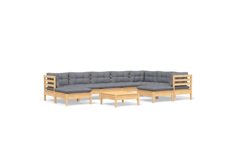 Loungegrupp Utomhus med grå dynor 10 delar massiv furu - Grå - Utemöbler - Loungemöbler - Loungegrupp & Loungeset