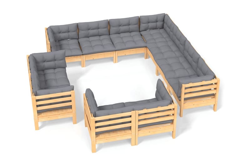 Loungegrupp Utomhus med grå dynor 11 delar massiv furu - Grå - Utemöbler - Loungemöbler - Loungegrupp & Loungeset