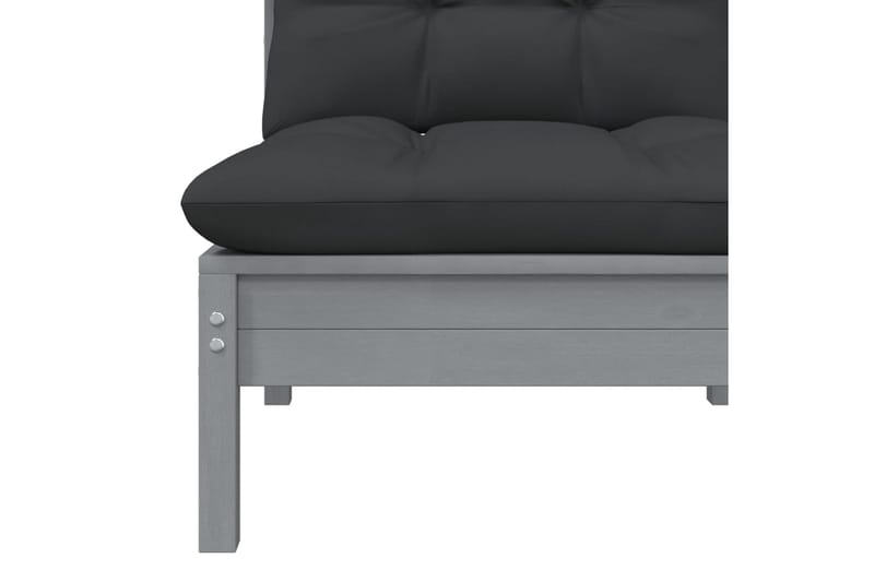 Loungegrupp Utomhus med grå dynor 3 delar massiv furu - Grå - Utemöbler - Loungemöbler - Loungegrupp & Loungeset