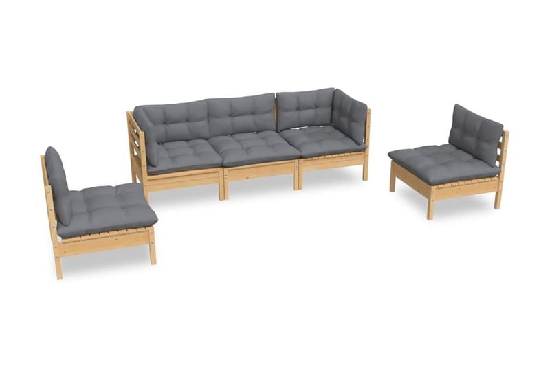 Loungegrupp Utomhus med grå dynor 5 delar massiv furu - Grå - Utemöbler - Loungemöbler - Loungegrupp & Loungeset