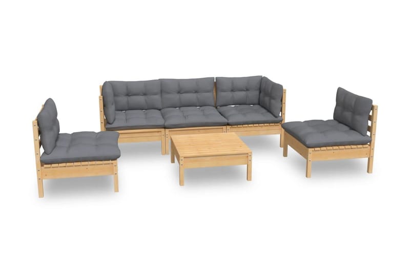 Loungegrupp Utomhus med grå dynor 6 delar massiv furu - Grå - Utemöbler - Loungemöbler - Loungegrupp & Loungeset