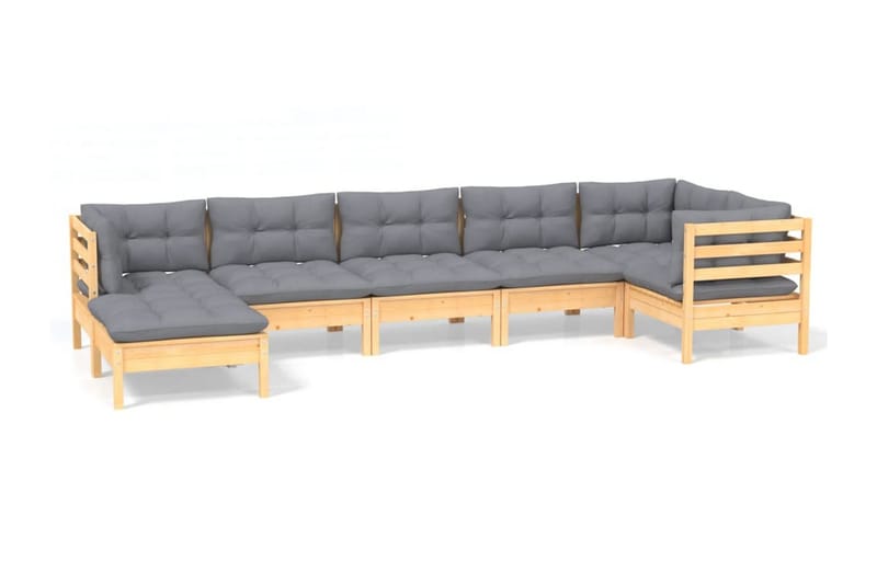 Loungegrupp Utomhus med grå dynor 7 delar massiv furu - Grå - Utemöbler - Loungemöbler - Loungegrupp & Loungeset