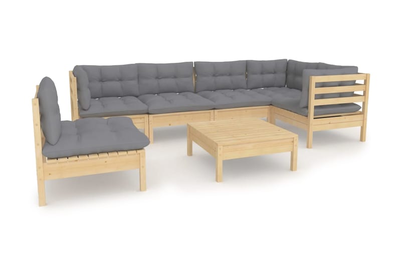 Loungegrupp Utomhus med grå dynor 7 delar massiv furu - Grå - Utemöbler - Loungemöbler - Loungegrupp & Loungeset