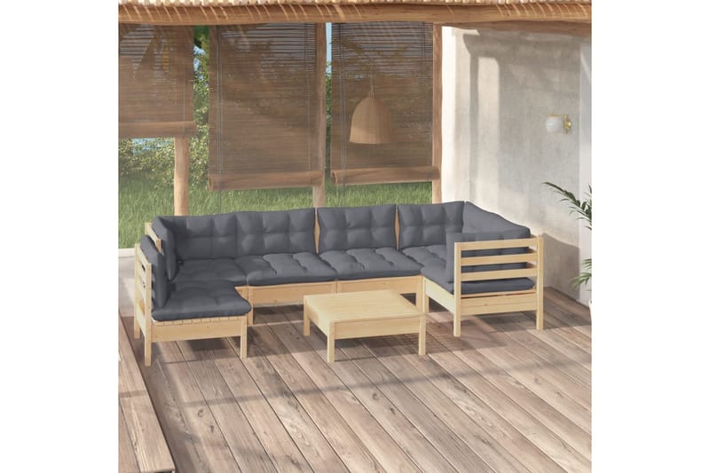Loungegrupp Utomhus med grå dynor 7 delar massiv furu - Grå - Utemöbler - Loungemöbler - Loungegrupp & Loungeset