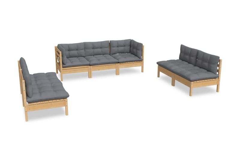 Loungegrupp Utomhus med grå dynor 7 delar massiv furu - Grå - Utemöbler - Loungemöbler - Loungegrupp & Loungeset