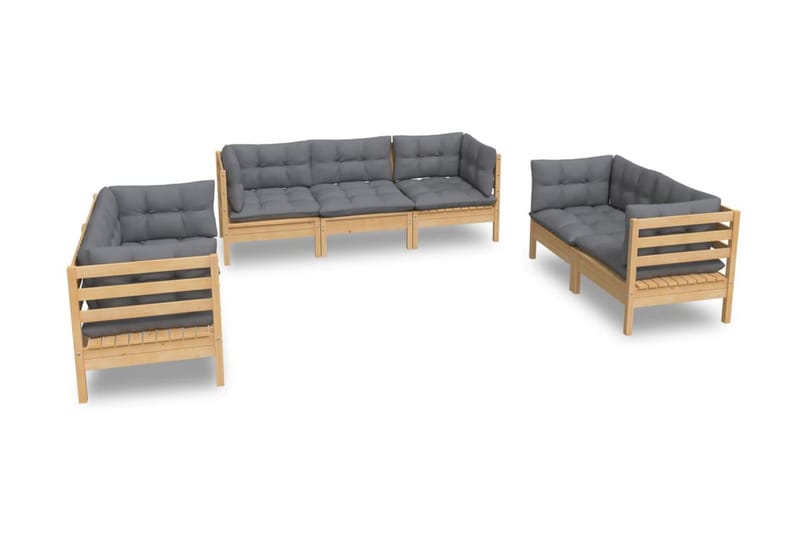 Loungegrupp Utomhus med grå dynor 7 delar massiv furu - Grå - Utemöbler - Loungemöbler - Loungegrupp & Loungeset
