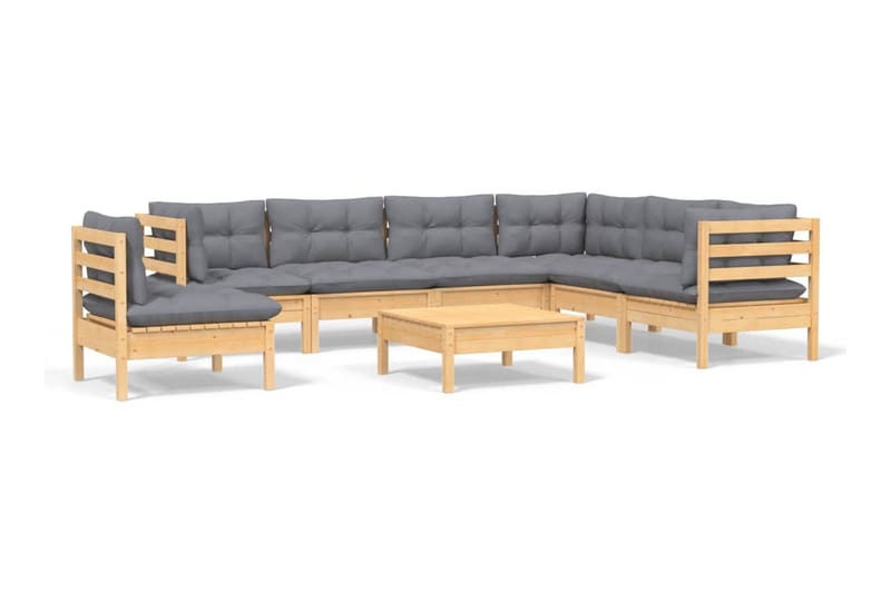 Loungegrupp Utomhus med grå dynor 8 delar massiv furu - Grå - Utemöbler - Loungemöbler - Loungegrupp & Loungeset