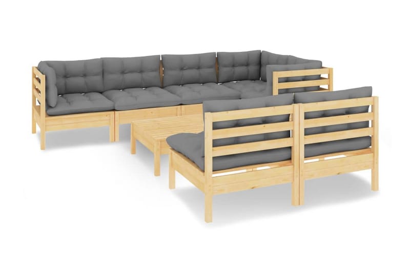 Loungegrupp Utomhus med grå dynor 8 delar massiv furu - Grå - Utemöbler - Loungemöbler - Loungegrupp & Loungeset
