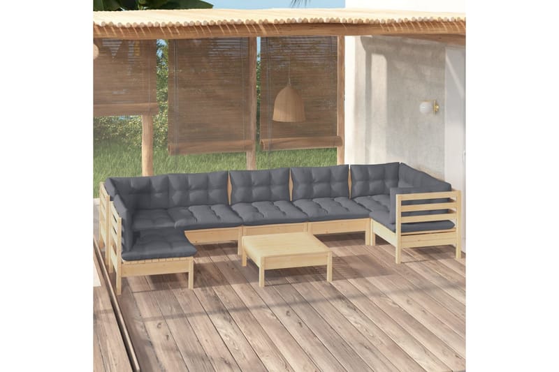 Loungegrupp Utomhus med grå dynor 8 delar massiv furu - Grå - Utemöbler - Loungemöbler - Loungegrupp & Loungeset