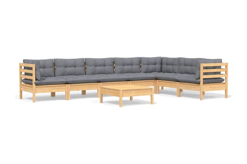Loungegrupp Utomhus med grå dynor 8 delar massiv furu - Grå - Utemöbler - Loungemöbler - Loungegrupp & Loungeset