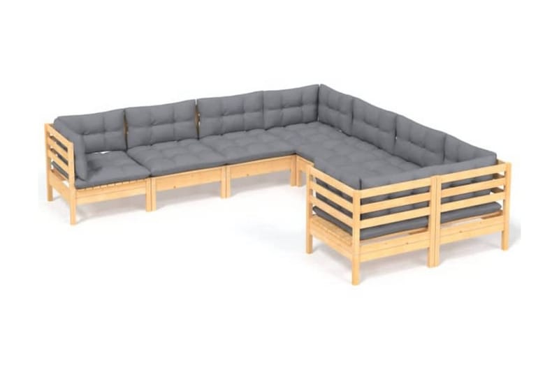 Loungegrupp Utomhus med grå dynor 8 delar massiv furu - Grå - Utemöbler - Loungemöbler - Loungegrupp & Loungeset