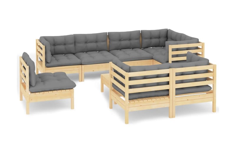 Loungegrupp Utomhus med grå dynor 9 delar massiv furu - Grå - Utemöbler - Loungemöbler - Loungegrupp & Loungeset