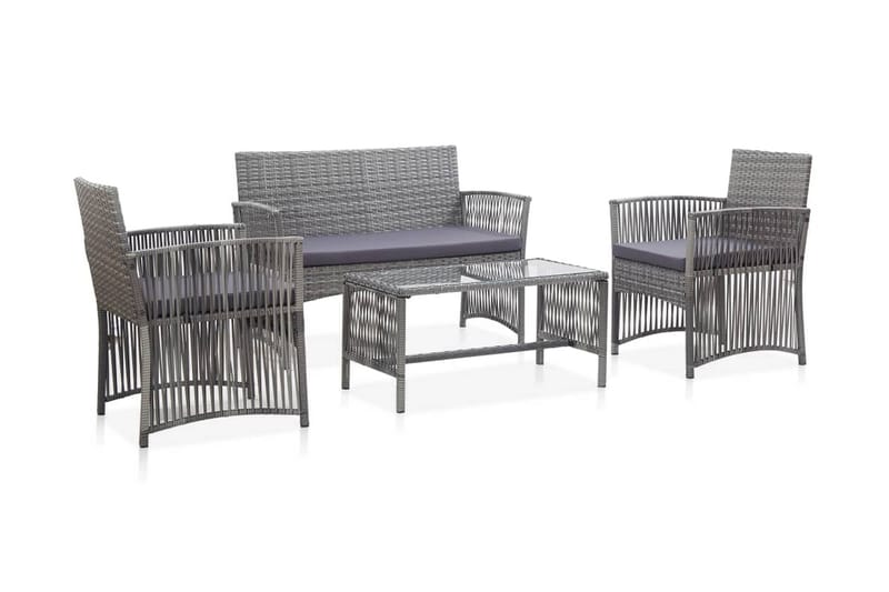 Loungegrupp Utomhus trädgård med dynor 4 delar konstrotting antracit - Grå - Utemöbler - Loungemöbler - Loungegrupp & Loungeset