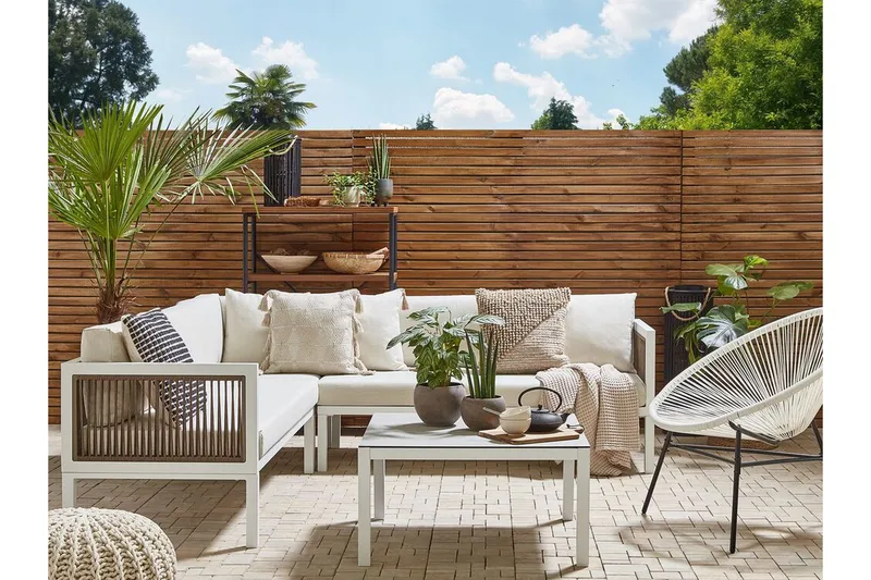 Loungegrupp Utomhus vit/brun BORELLO - Vit - Utemöbler - Loungemöbler - Loungegrupp & Loungeset