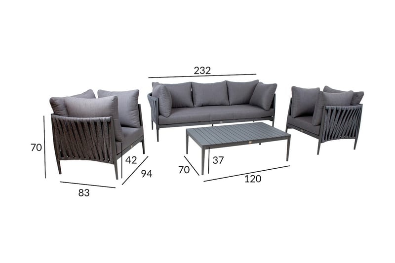 Möbelset Bremen 4 delar Grå - Utemöbler - Loungemöbler - Loungegrupp & Loungeset