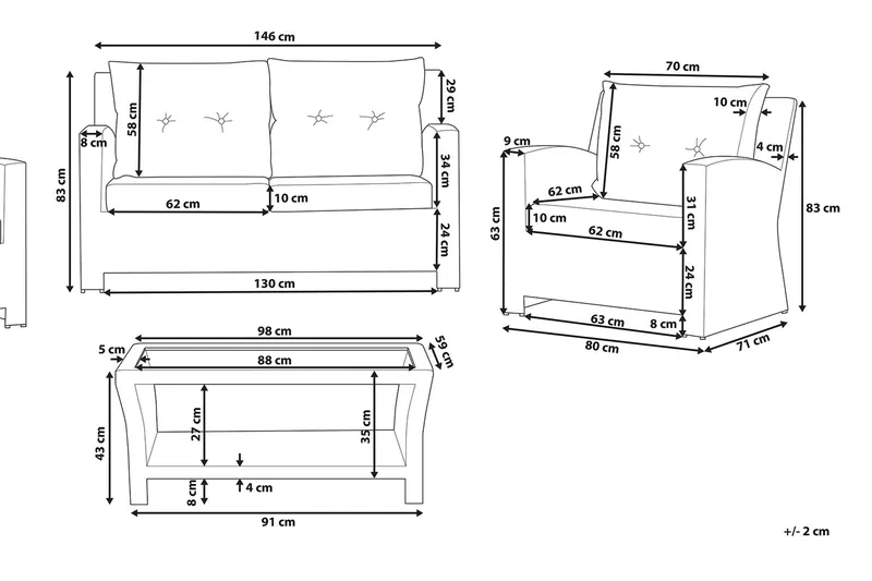Marino Loungegrupp Utomhus 146 cm - Vit - Utemöbler - Loungemöbler - Loungegrupp & Loungeset